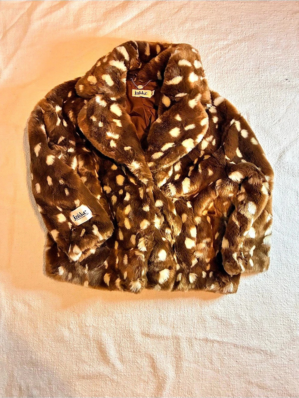 jakke Rita Faux Fur Coat - Bambi Print, Brown & White, Small